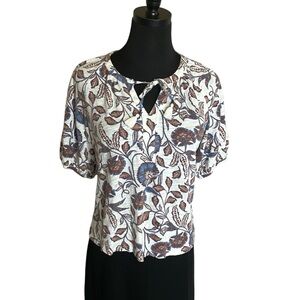 Rachel Zoe Linen and Lyocell Blouse Short Sleeve Floral Print Size Small